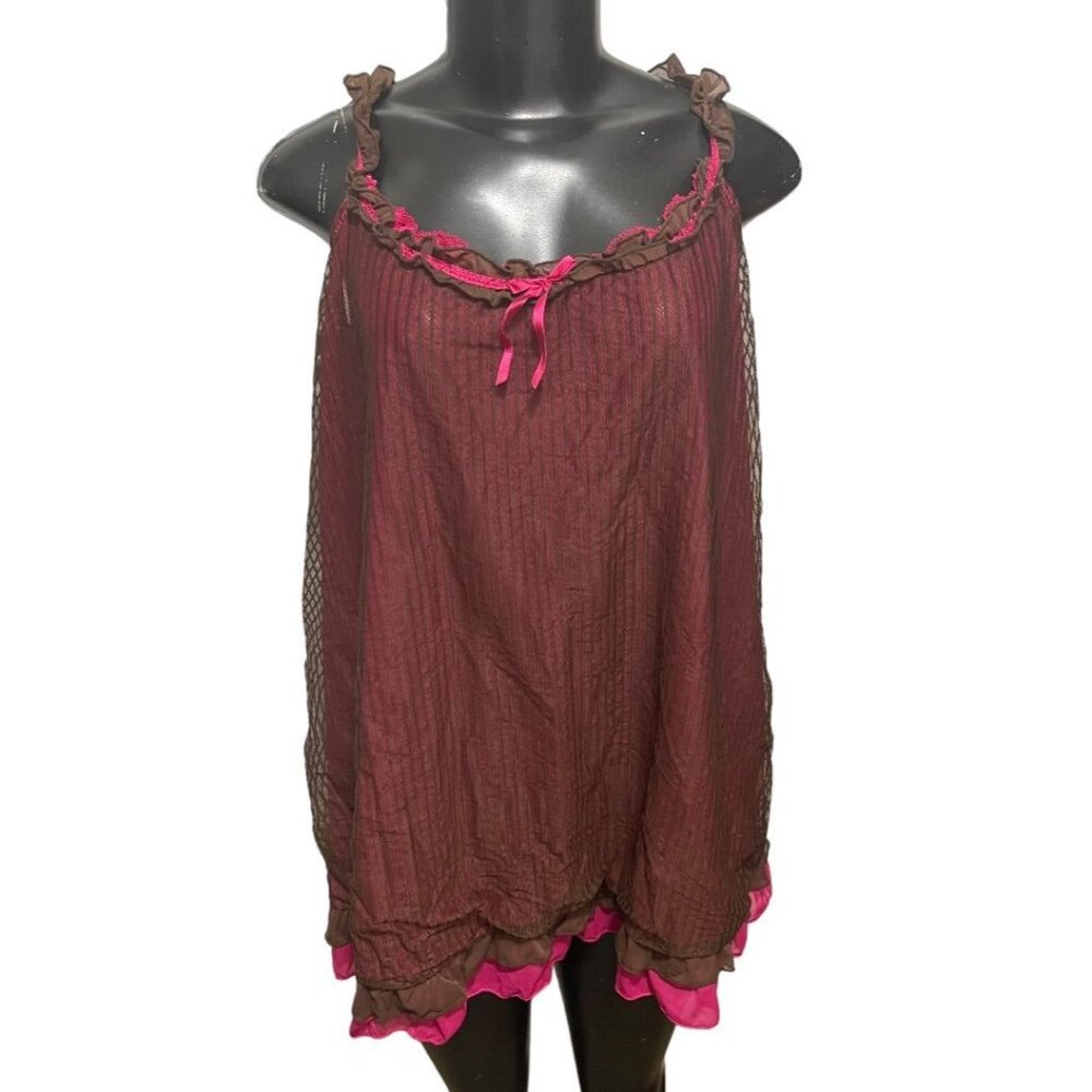 18/20 Cacique Ruffled Strap Pink Lining Sleepwear Nightie Camisole